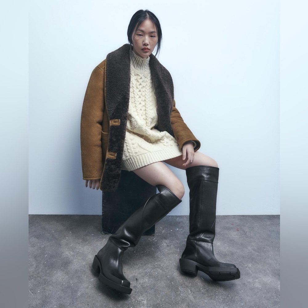 NWOT Zara Leather Knee High Boots